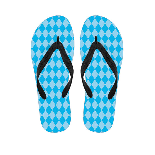 Blue Harlequin Pattern Print Flip Flops
