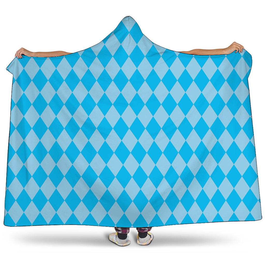 Blue Harlequin Pattern Print Hooded Blanket