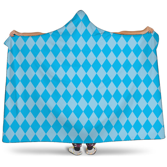 Blue Harlequin Pattern Print Hooded Blanket