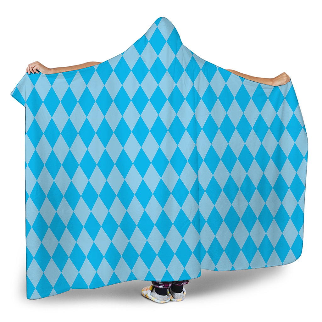 Blue Harlequin Pattern Print Hooded Blanket
