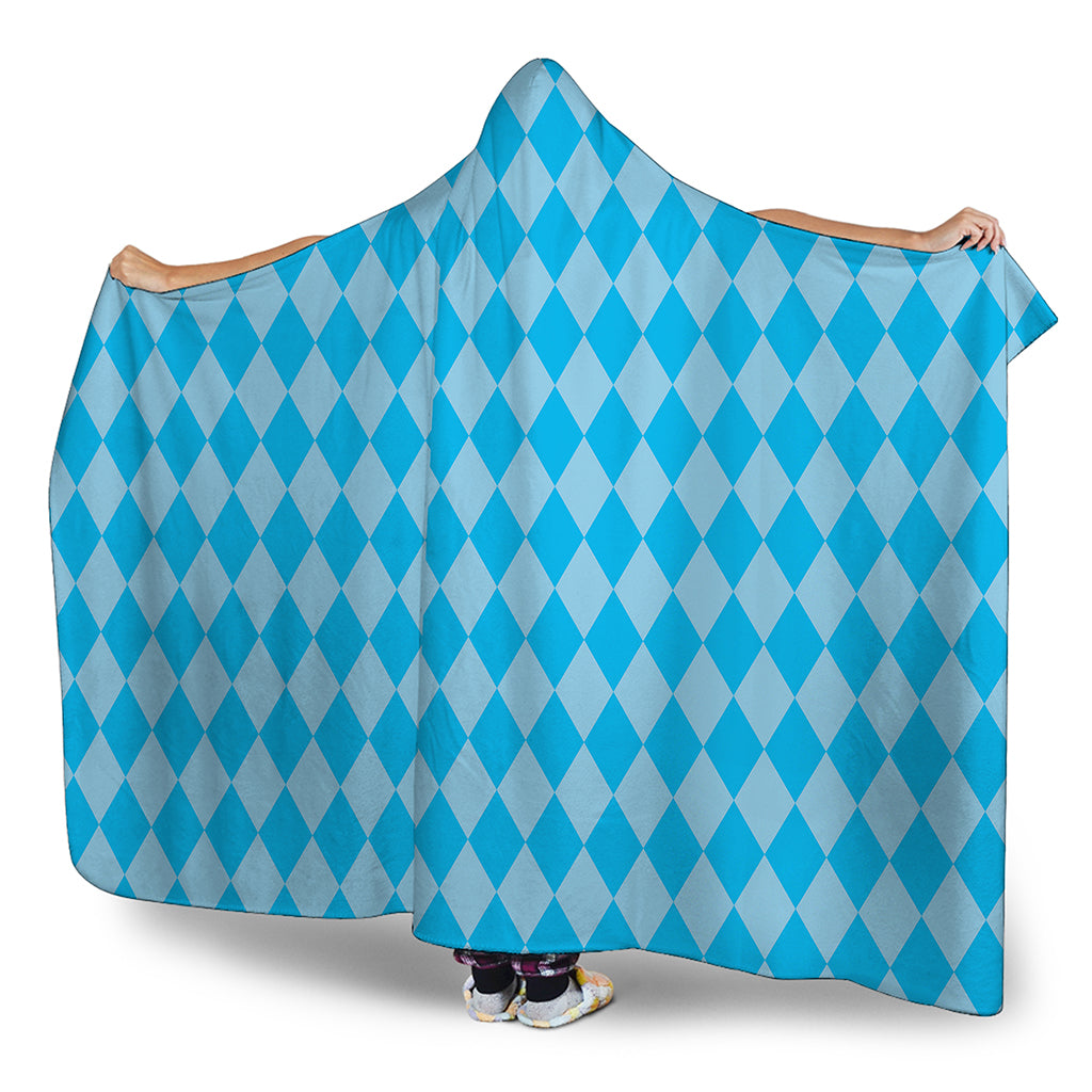 Blue Harlequin Pattern Print Hooded Blanket