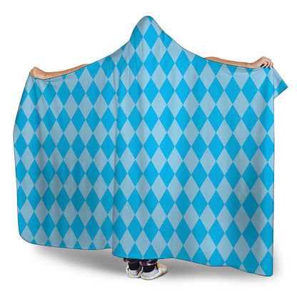 Blue Harlequin Pattern Print Hooded Blanket