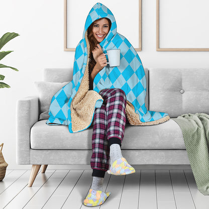 Blue Harlequin Pattern Print Hooded Blanket