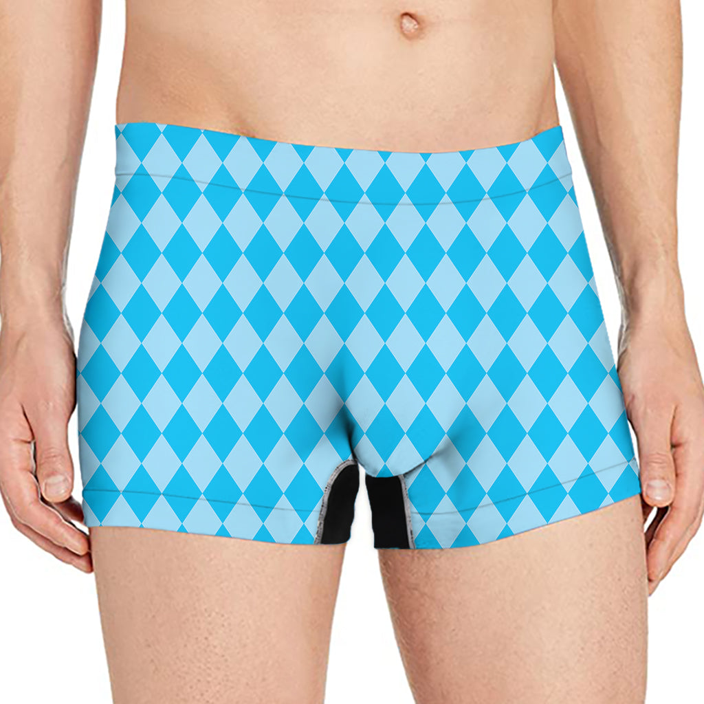 Blue Harlequin Pattern Print Men's Boxer Briefs