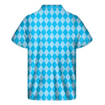 Blue Harlequin Pattern Print Men's Short Sleeve Shirt