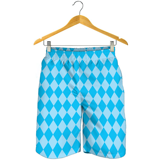 Blue Harlequin Pattern Print Men's Shorts