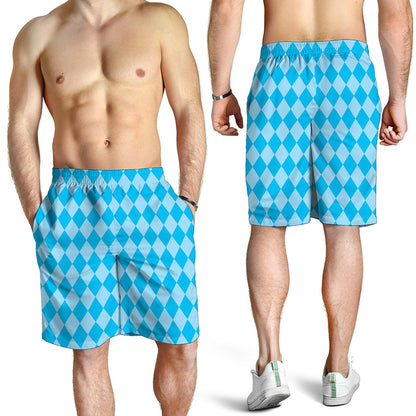 Blue Harlequin Pattern Print Men's Shorts
