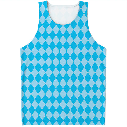 Blue Harlequin Pattern Print Men's Tank Top