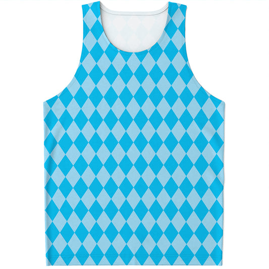 Blue Harlequin Pattern Print Men's Tank Top