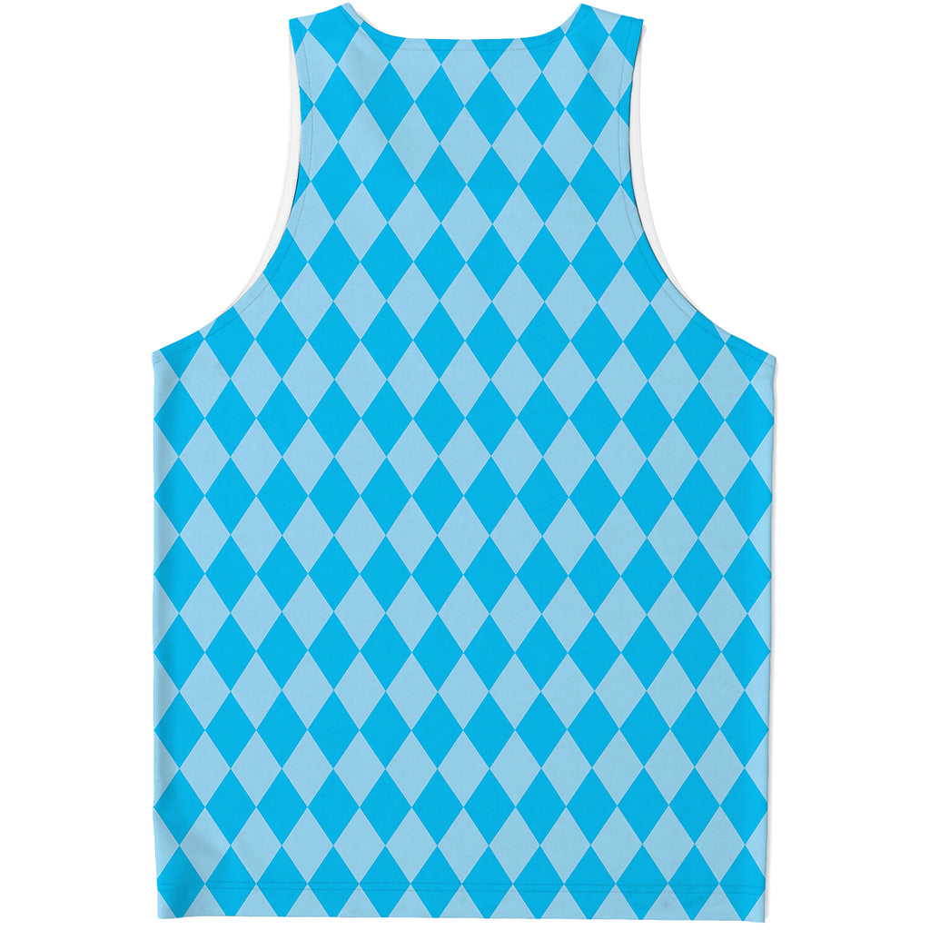 Blue Harlequin Pattern Print Men's Tank Top