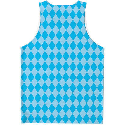 Blue Harlequin Pattern Print Men's Tank Top