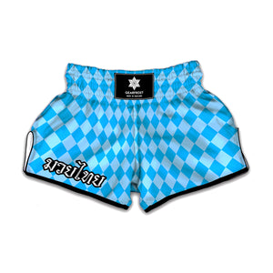 Blue Harlequin Pattern Print Muay Thai Boxing Shorts