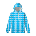 Blue Harlequin Pattern Print Pullover Hoodie