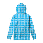 Blue Harlequin Pattern Print Pullover Hoodie
