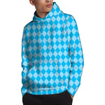 Blue Harlequin Pattern Print Pullover Hoodie
