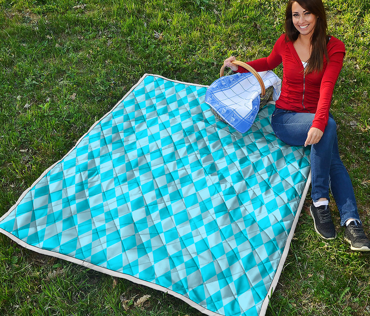 Blue Harlequin Pattern Print Quilt
