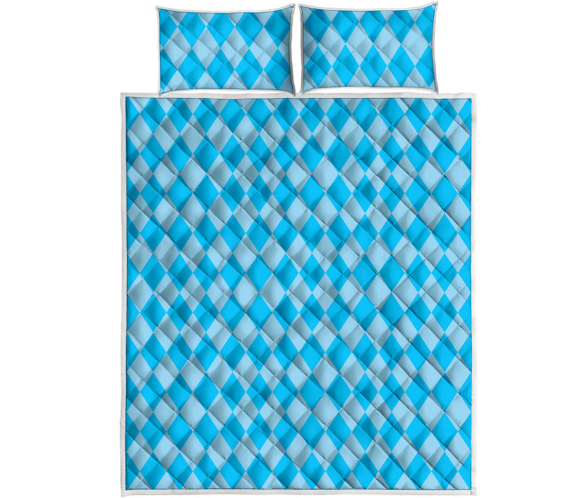Blue Harlequin Pattern Print Quilt Bed Set
