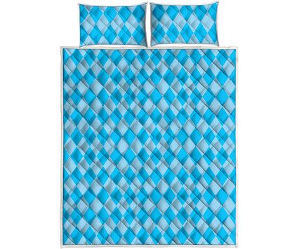 Blue Harlequin Pattern Print Quilt Bed Set