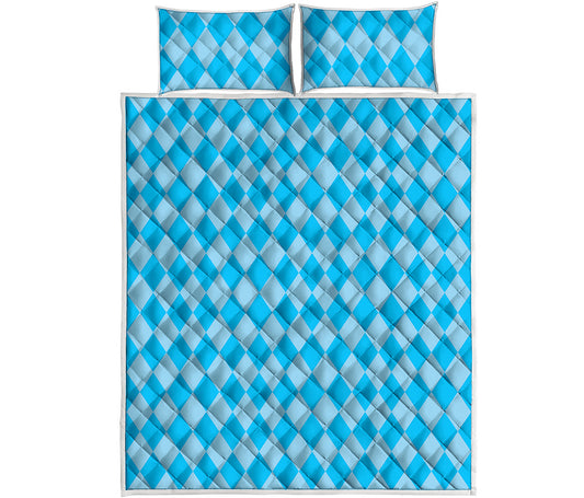 Blue Harlequin Pattern Print Quilt Bed Set
