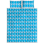 Blue Harlequin Pattern Print Quilt Bed Set