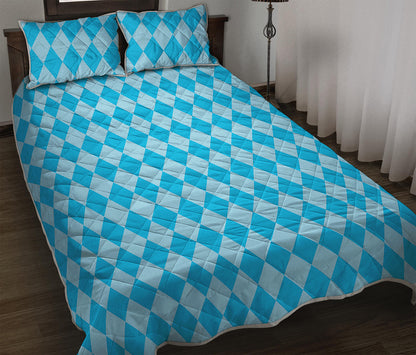 Blue Harlequin Pattern Print Quilt Bed Set