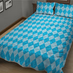 Blue Harlequin Pattern Print Quilt Bed Set