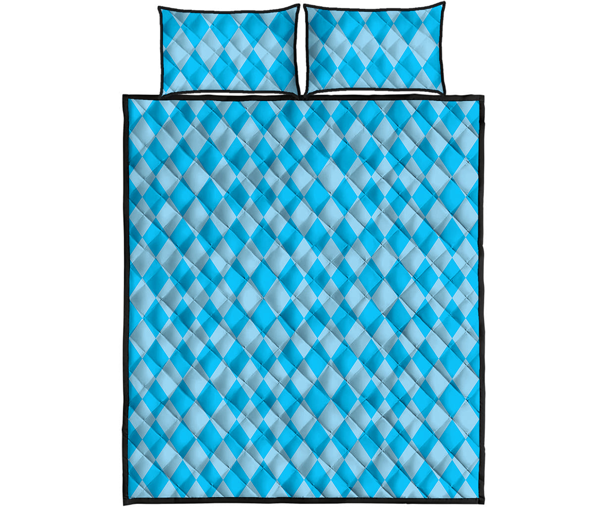Blue Harlequin Pattern Print Quilt Bed Set