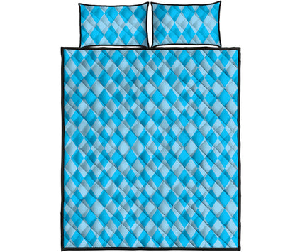 Blue Harlequin Pattern Print Quilt Bed Set
