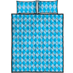 Blue Harlequin Pattern Print Quilt Bed Set