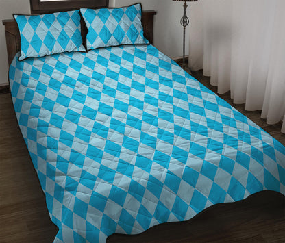 Blue Harlequin Pattern Print Quilt Bed Set