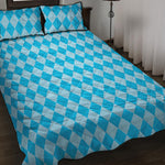 Blue Harlequin Pattern Print Quilt Bed Set