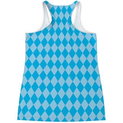 Blue Harlequin Pattern Print Women's Racerback Tank Top