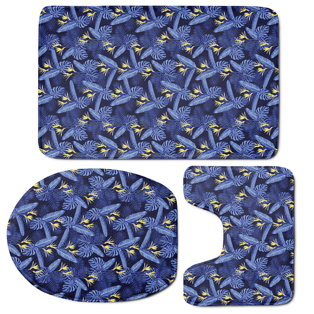 Blue Hawaiian Tropical Pattern Print 3 Piece Bath Mat Set