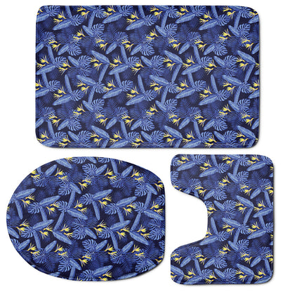 Blue Hawaiian Tropical Pattern Print 3 Piece Bath Mat Set