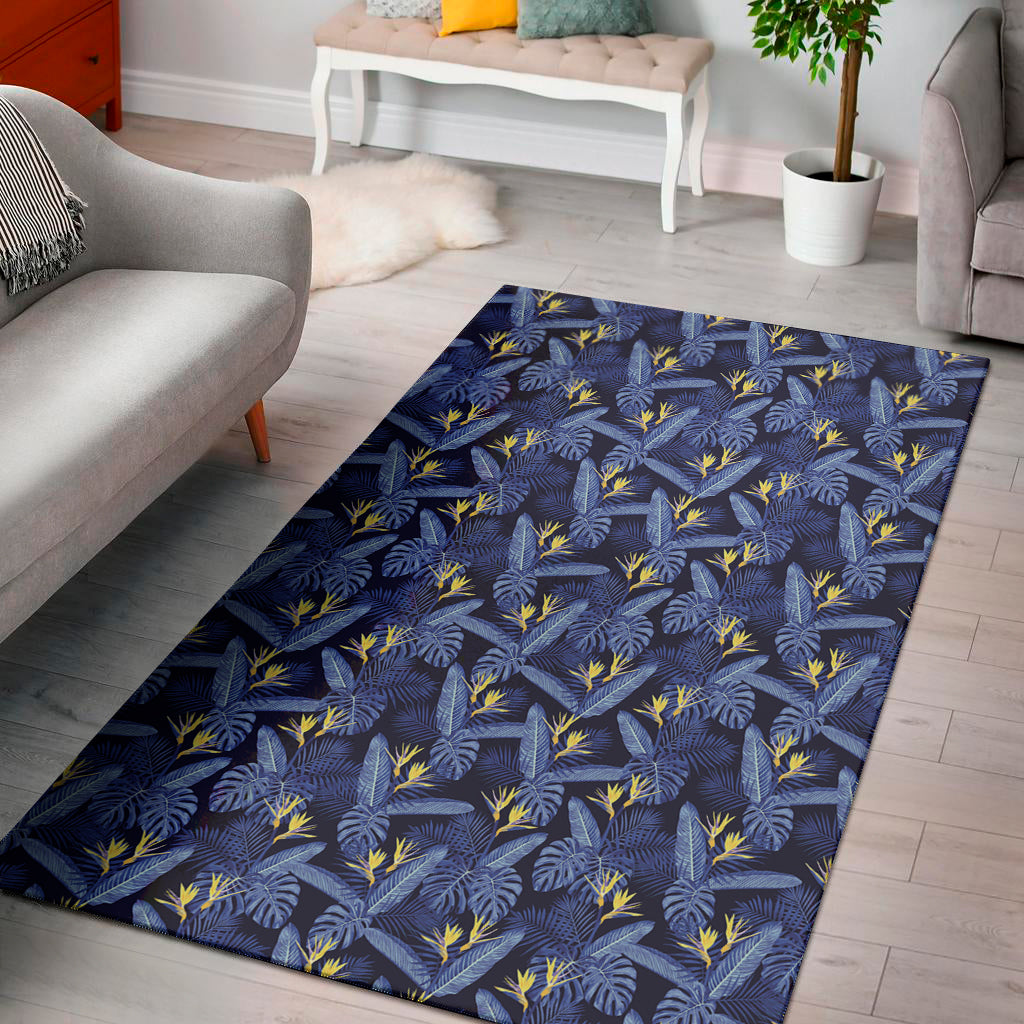 Blue Hawaiian Tropical Pattern Print Area Rug