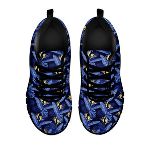 Blue Hawaiian Tropical Pattern Print Black Sneakers