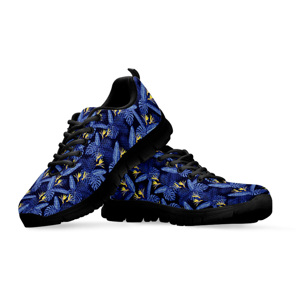 Blue Hawaiian Tropical Pattern Print Black Sneakers