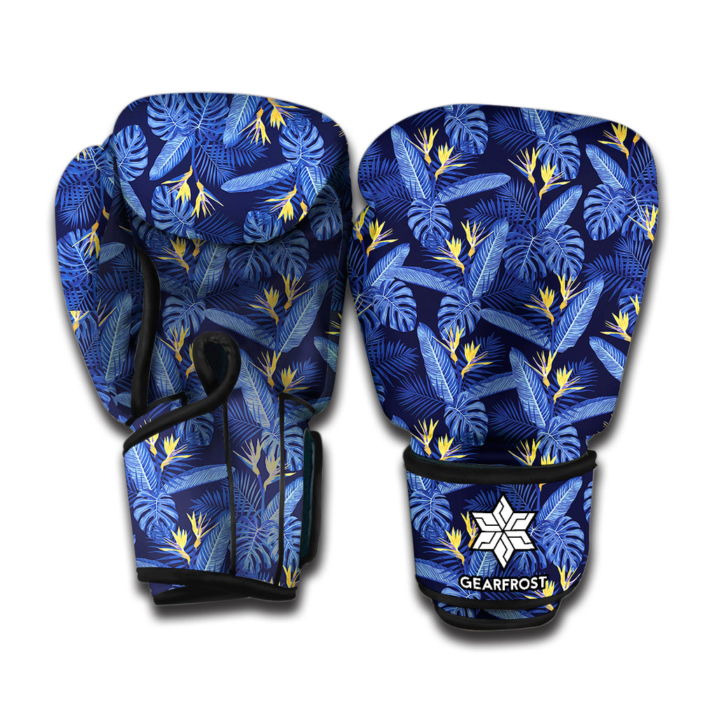 Blue Hawaiian Tropical Pattern Print Boxing Gloves