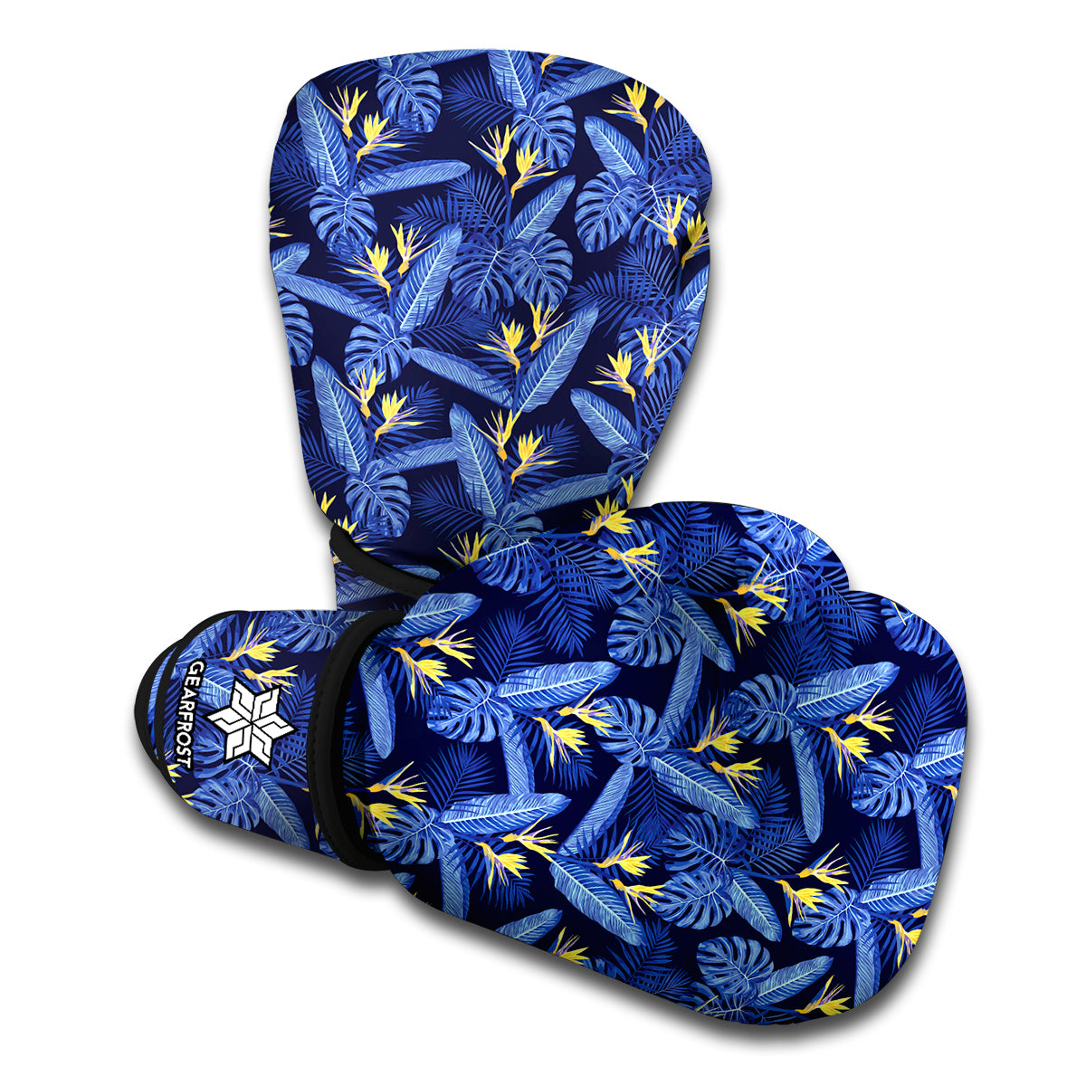 Blue Hawaiian Tropical Pattern Print Boxing Gloves