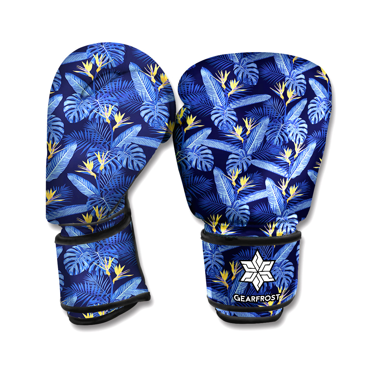 Blue Hawaiian Tropical Pattern Print Boxing Gloves