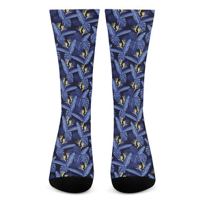 Blue Hawaiian Tropical Pattern Print Crew Socks