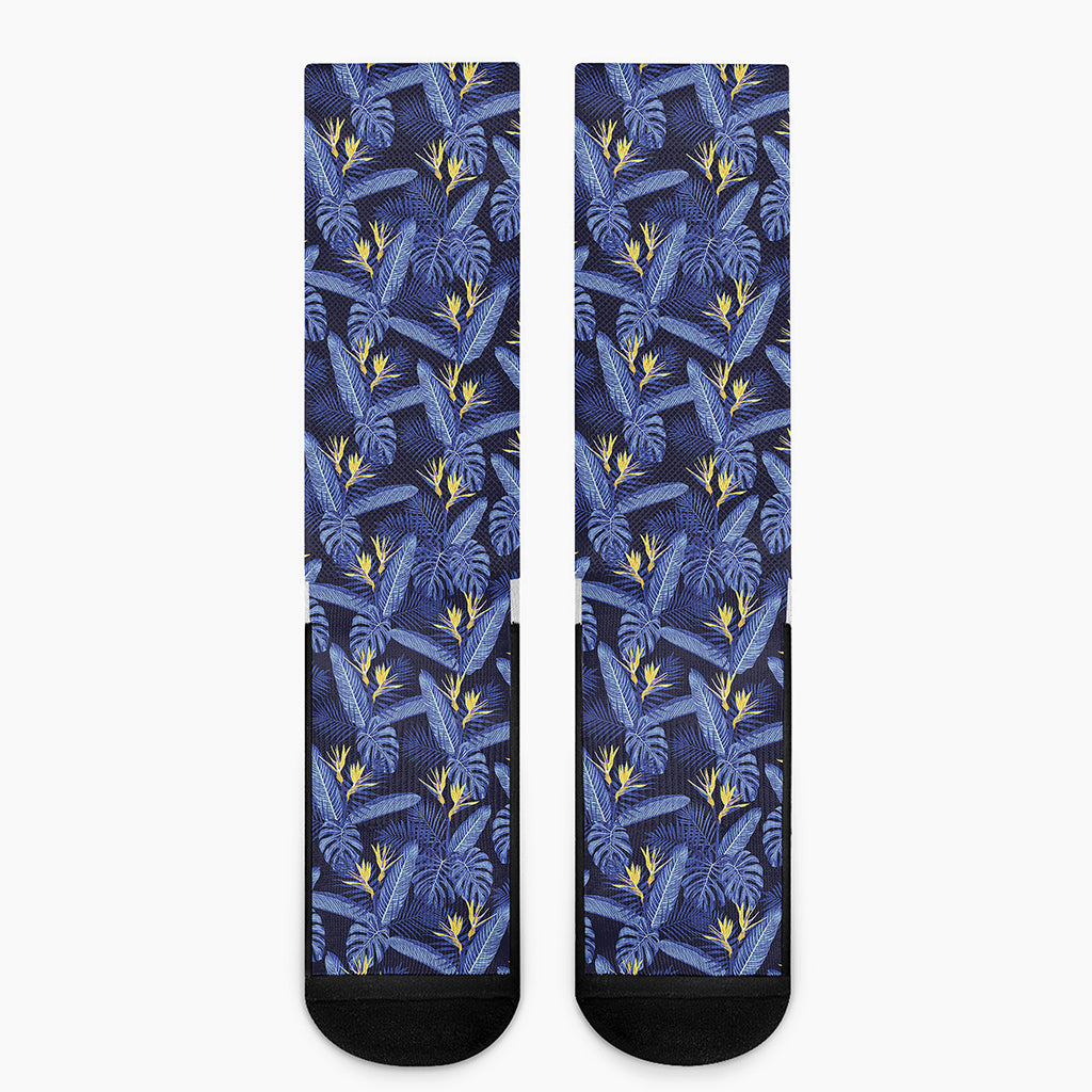 Blue Hawaiian Tropical Pattern Print Crew Socks