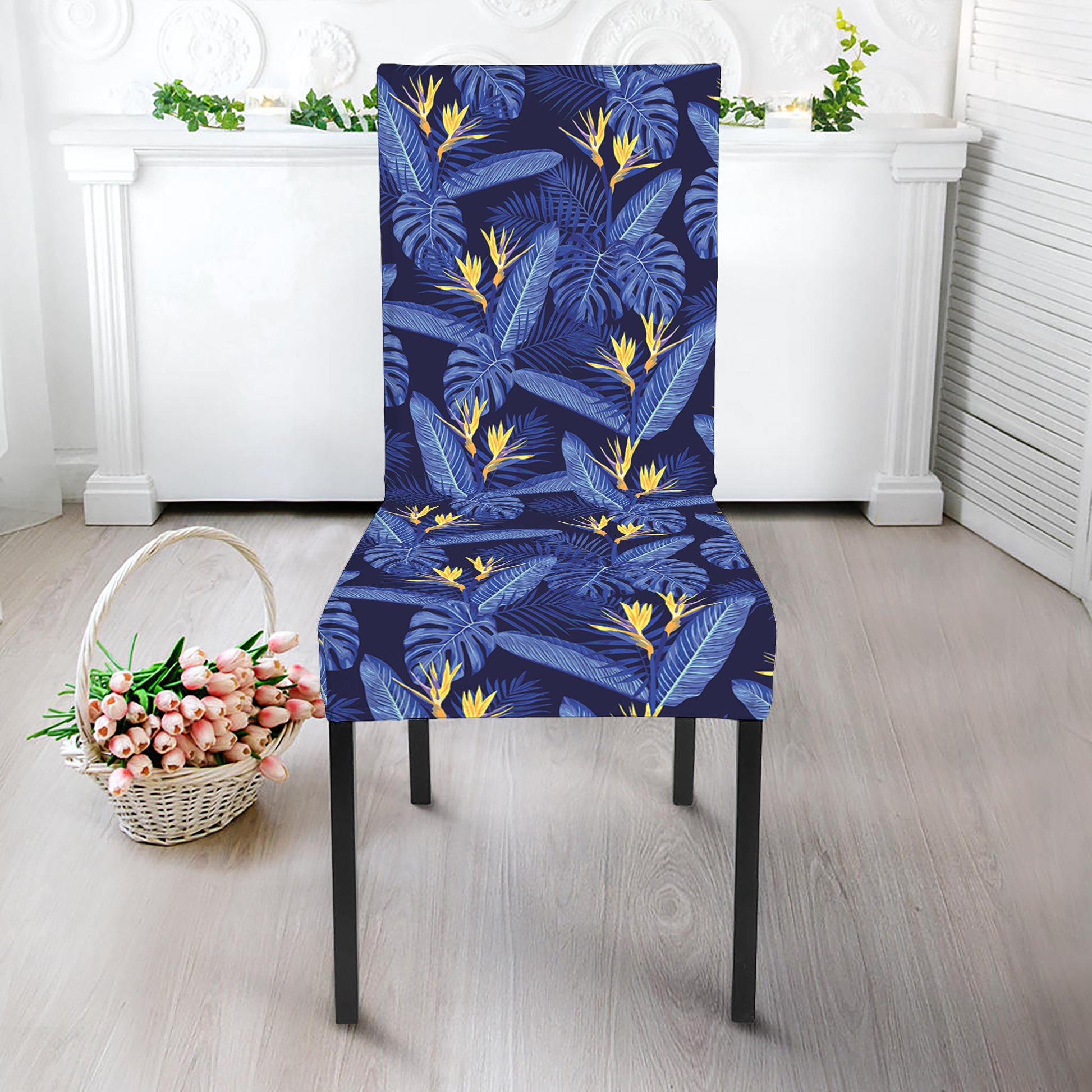 Blue Hawaiian Tropical Pattern Print Dining Chair Slipcover
