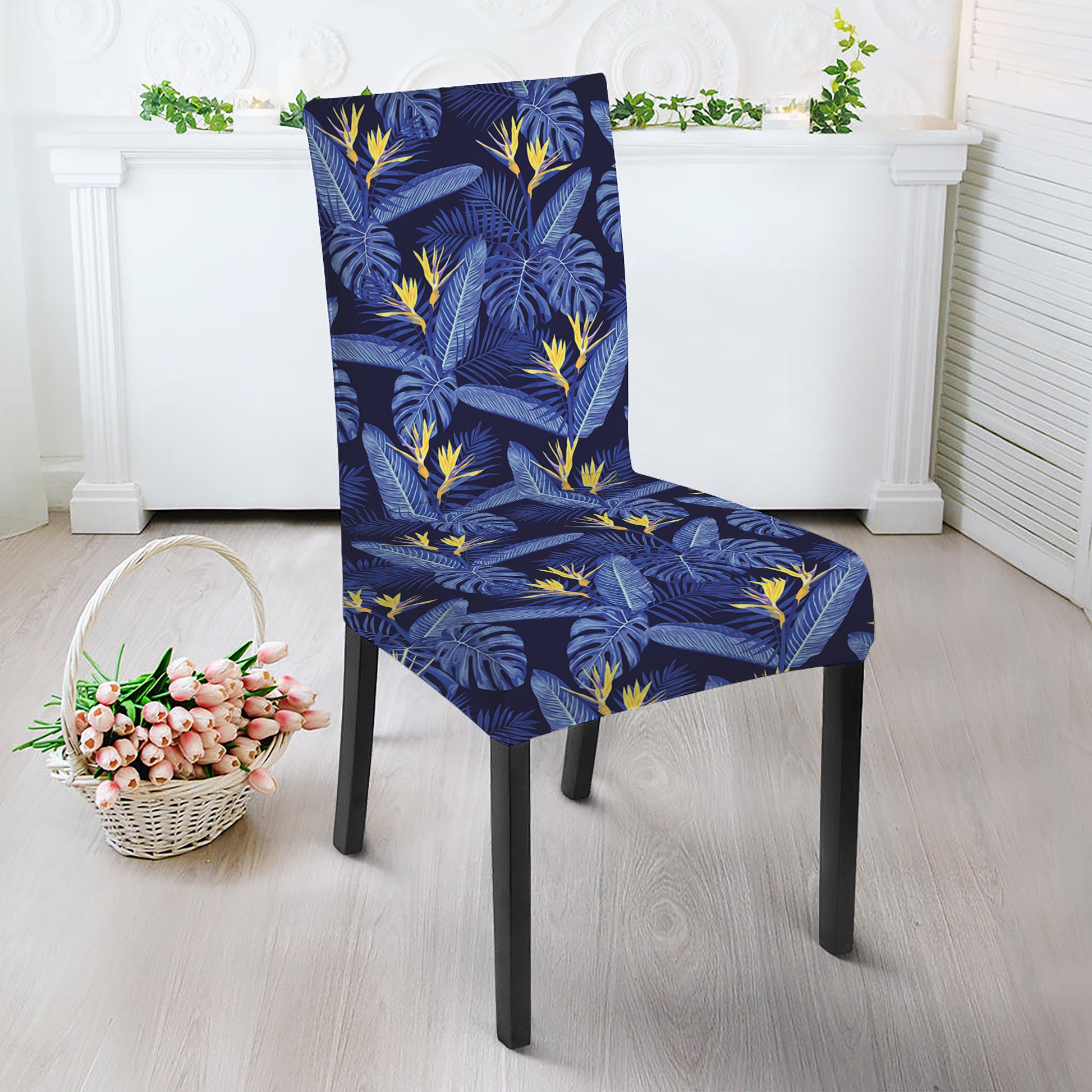 Blue Hawaiian Tropical Pattern Print Dining Chair Slipcover