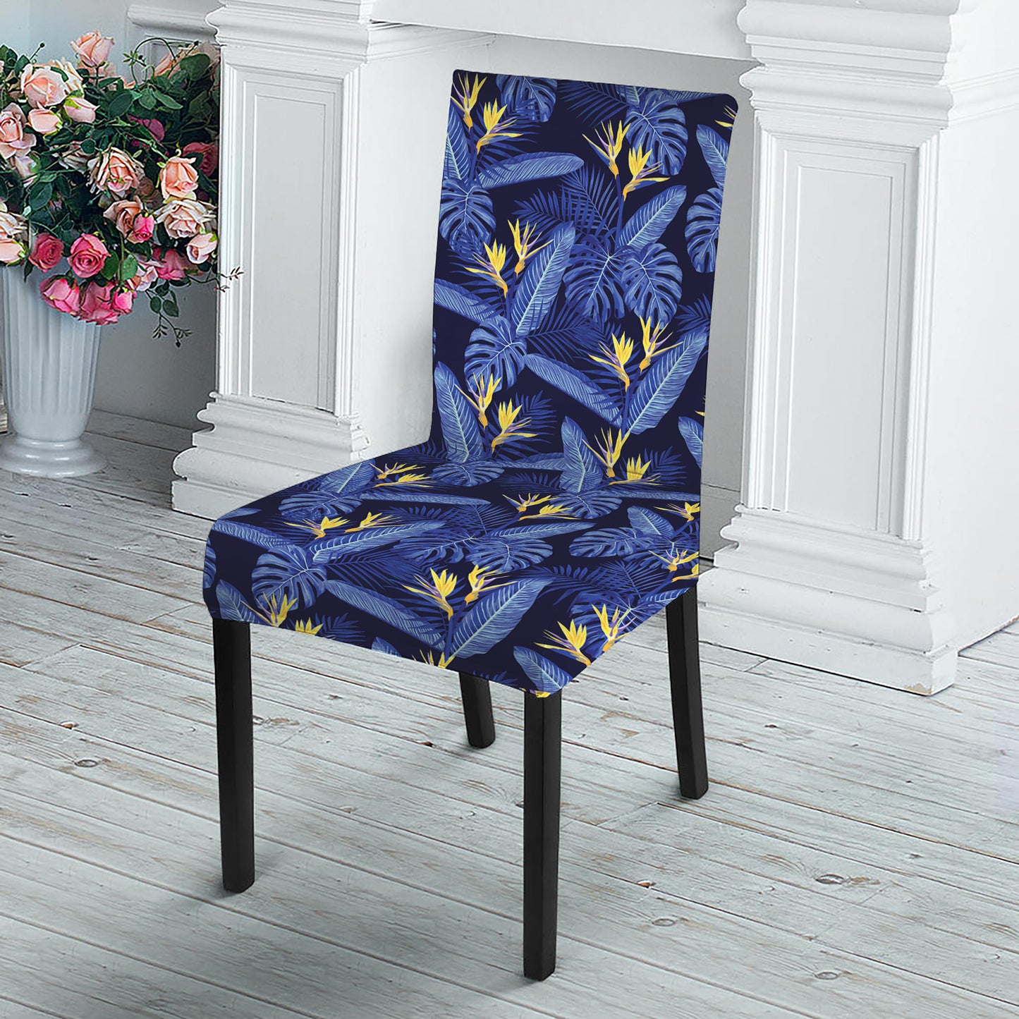 Blue Hawaiian Tropical Pattern Print Dining Chair Slipcover