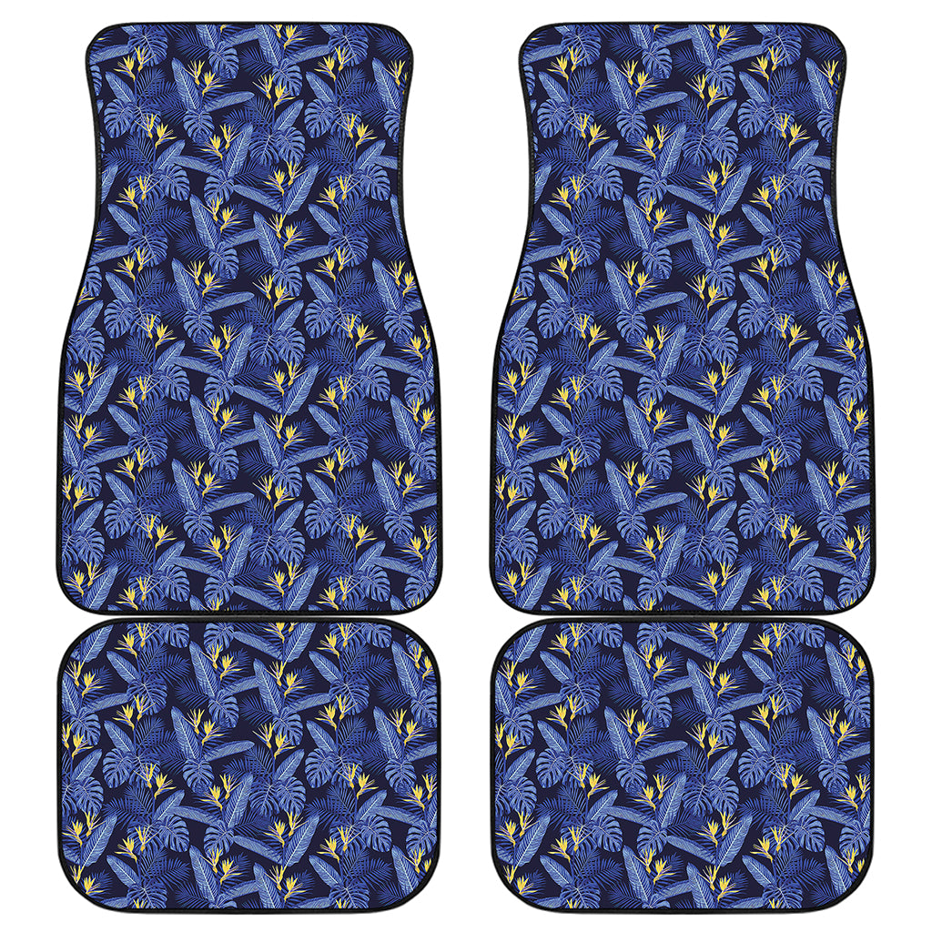 Blue Hawaiian Tropical Pattern Print Front and Back Car Floor Mats