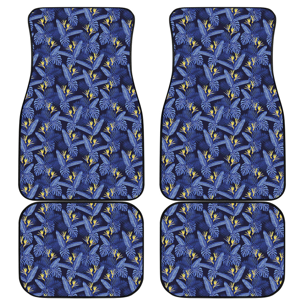 Blue Hawaiian Tropical Pattern Print Front and Back Car Floor Mats