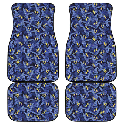 Blue Hawaiian Tropical Pattern Print Front and Back Car Floor Mats