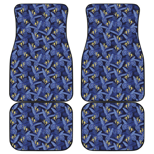 Blue Hawaiian Tropical Pattern Print Front and Back Car Floor Mats