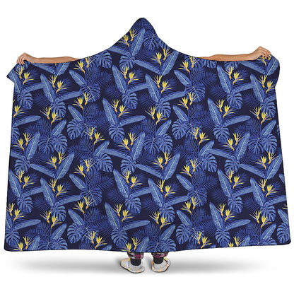 Blue Hawaiian Tropical Pattern Print Hooded Blanket